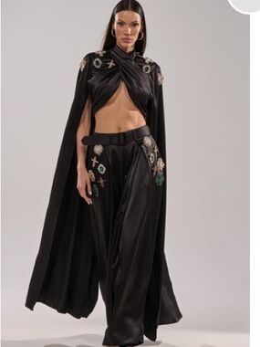 Women’s Black Embellished Cape Top
